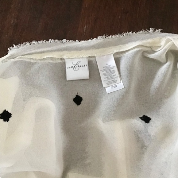 Emma James Sheer Light Cream Black Embroidery Floral Wrap Sweater Top - Picture 7 of 8